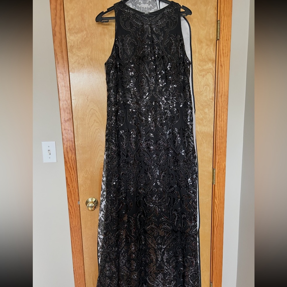 Full length high neck embroidered formal gown